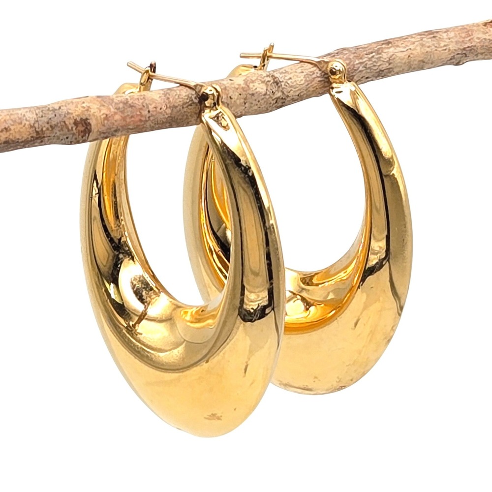 Napier Gold Tone Chunky Tapered Teardrop Hoop Earrings Latch Back High Polish